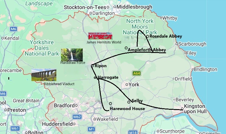 Routekaart Mouseman bezoekerscentrum Kilburn Yorkshire